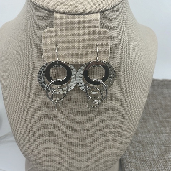 925 Sterling Silver Multi Circles Dangle Earrings Classic Look CII Mexico - Picture 7 of 9